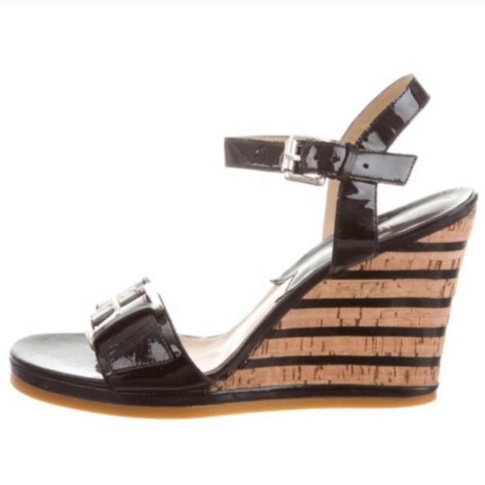 MICHAEL KORS Black Patent Leather Wedge Sandals